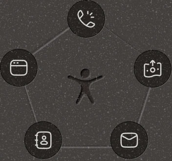 A person connected to a phone, browser, payments, contacts and mail