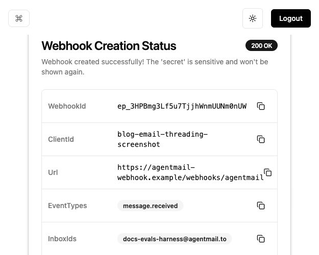 AgentMail webhook creation confirmation