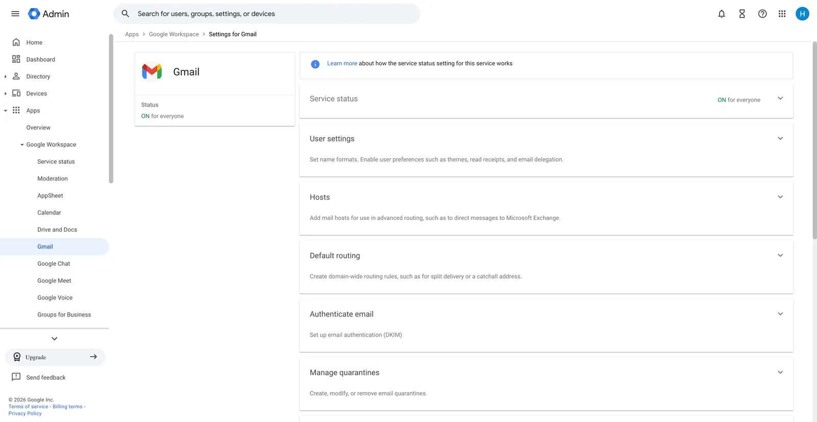 Gmail settings page