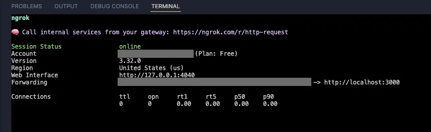 Ngrok terminal output